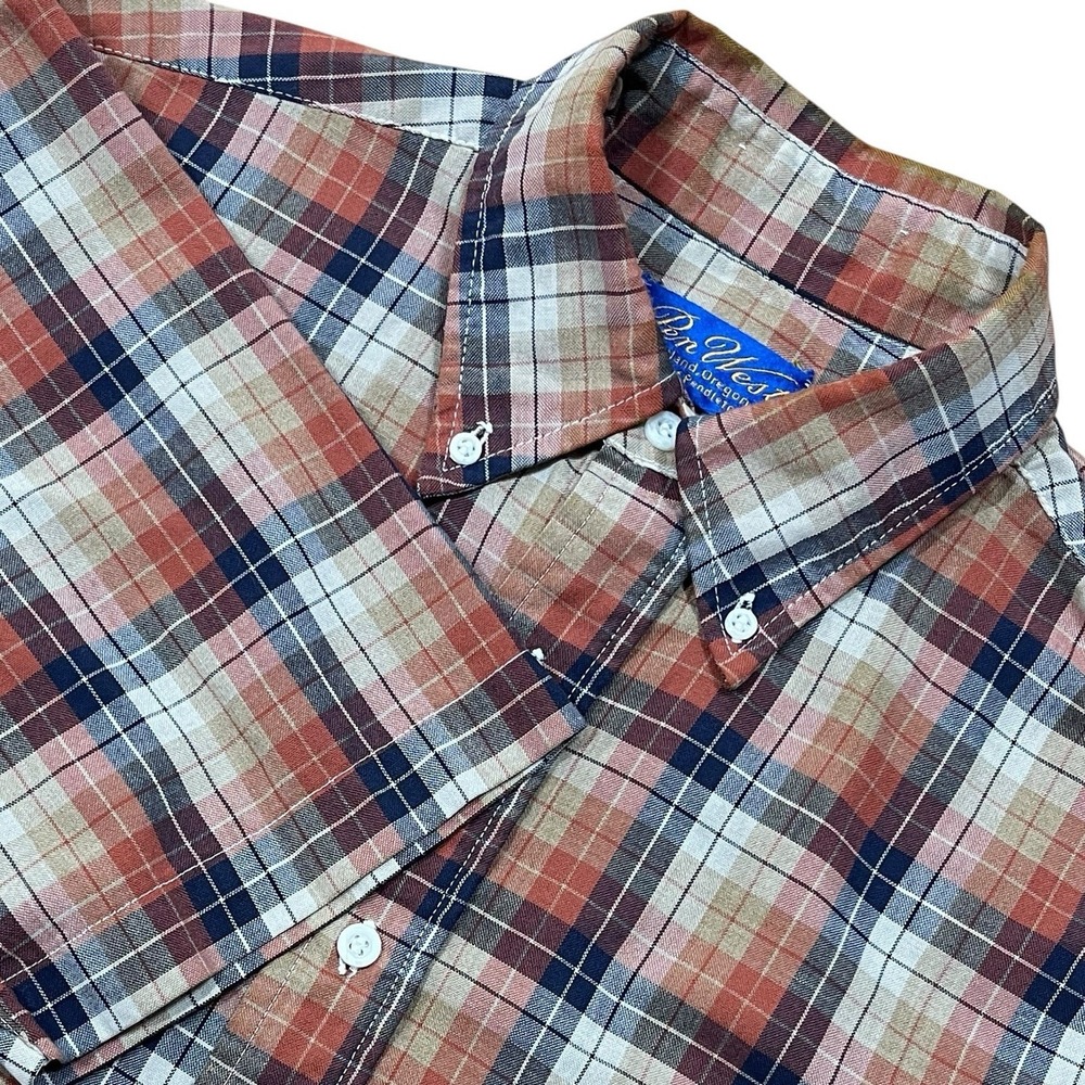 Vtg Pen West Pendleton Button Down Shirt Mens M Brown Plaid Cotton Short Sleeve